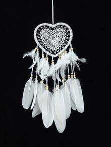 1 pieza Atrapasueños de forma de corazón hueco colgante, accesorio para decoración de boda, atrapasueños y campana de viento (las plumas son artificiales) - Multicolor - Ver 9