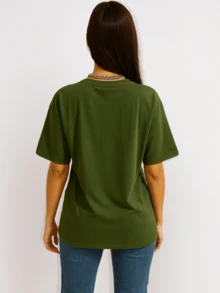 Women's Blouse Oversized T-Shirt Streetwear Collar 100% Cotton Basic Casual - xanh quân đội - Xem 3