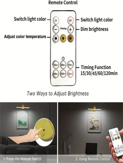 1PC Remote Control Wiring Free USB Plug In Charging Wand Lamp Infinite Three Button Dimming, 360 Degree Rotation Wireless Magnetic Lamp, Small Night out Punching, Bedside Bedroom Reading Washing ative Painting Lighting, Tree Exhibition Hall ation (1800mAh) view 6
