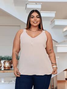 Duna Women's Plus Size Tank Top With Pearl Buttons GG G1 To G3 - 奶油色 - 查看 6
