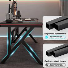 Gaming Table, Office Desk, Computer Table, Carbon Fiber Surface, Gaming Table, Home Office Gamer Table, Ergonomic Computer Table, Large Carbon Fiber Desktop, Office Workstation, PC Gaming Workstation Home Office Desk, Ergonomic Computer Gaming Table, Large Computer Table With Cup Holder And Headphone Hook - Black - View 4
