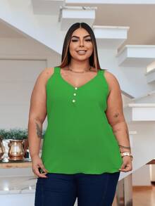 Duna Women's Plus Size Tank Top With Pearl Buttons GG G1 To G3 - Bandera Verde - Ver 6