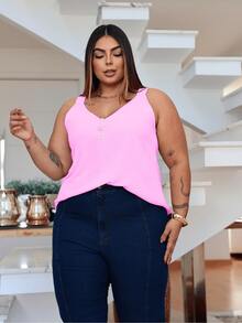 Duna Women's Plus Size Tank Top With Pearl Buttons GG G1 To G3 - Baby Pink - View 7