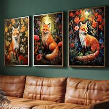 3pcs Frameless William Morris Poster Fox Flower Forest Canvas Painting Print Vintage Floral Animal Wall Art Living Room Bedroom Office Cafe Bar Gallery Home Decor No Frame