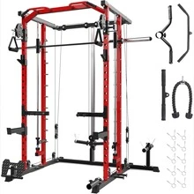 Smith Machine,Smith Machine Squat Rack With Pulley System, Dip Bar, LAT Pulldown,2200LBS Multi-Functional Power Cage For Home Gym With More Workout Equipment - Black&Red - 查看 1