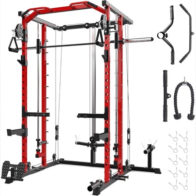 Smith Machine,Smith Machine Squat Rack With Pulley System, Dip Bar, LAT Pulldown,2200LBS Multi-Functional Power Cage For Home Gym With More Workout Equipment