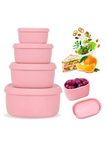 带盖嵌套硅胶食品储存容器、带盖小食品容器、午餐水果容器、可重复使用的密封硅胶餐盒、冰箱洗碗机适用、圣诞派对零食露营午餐便当盒、返校 - 彩色 - 查看 2