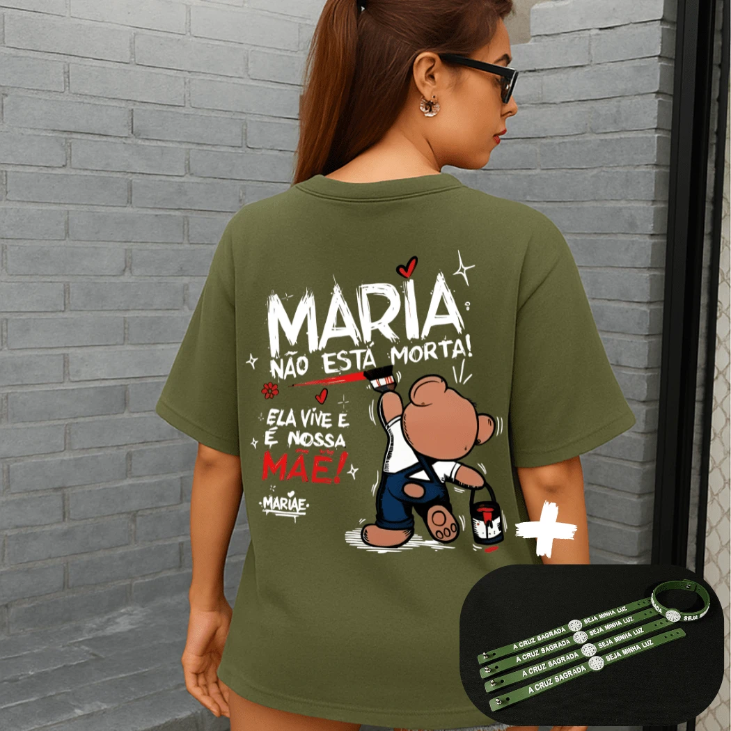 Women's Streetwear T-Shirt Kit Mary Is Not Dead And Catholic Saint Benedict Medal Bracelet Cotton Fabric Shirt NEW - 綠色 - 查看 1