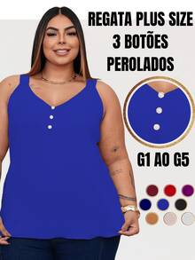 Duna Women's Plus Size Tank Top With Pearl Buttons GG G1 To G3 - Royal Blue - View 1