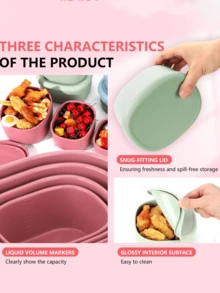 带盖嵌套硅胶食品储存容器、带盖小食品容器、午餐水果容器、可重复使用的密封硅胶餐盒、冰箱洗碗机适用、圣诞派对零食露营午餐便当盒、返校 - 彩色 - 查看 3