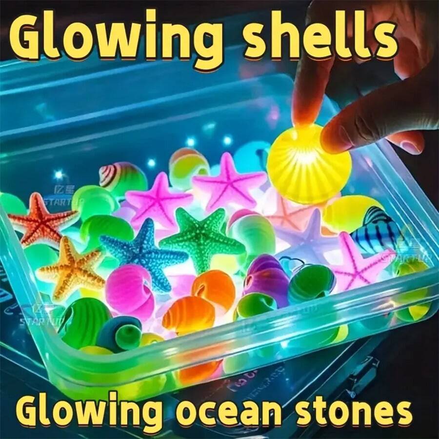 10/20/30/50/100pcs Set Luminous Resin Aquarium Decor, Includes Decorative Pebbles, Starfish, Seashells And Fish Figurines, Suitable For Fish Tanks And Garden Decoration - Multicolor - View 1