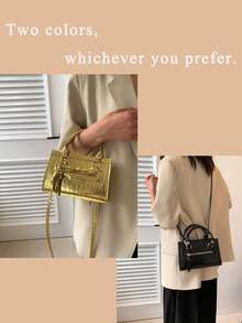 Women's Crossbody Bag Purse Metallic Crocodile Print Handle Satchel Shoulder Bag Purse Women's Retro Texture Crossbody Bag Mini Square Handbag Small Everyday Clutch Purses Suitable For Sending Friends Shopping, Dating, Business Trips, And Business Use Thanksgiving Dinner Purse - 彩色 - 查看 6
