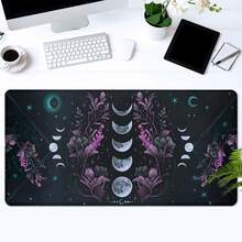 Boho Moon Mouse Pad Aesthetics Floral Desk Mat 35.4x15.7 Inch Office Desk Accessories Rubber Base With Stitched Edge Non-Slip Mousepad For Office Decor Home Decor As Gifts For Women,Men,Girlfriends,Boyfriends,Friends Birthdays