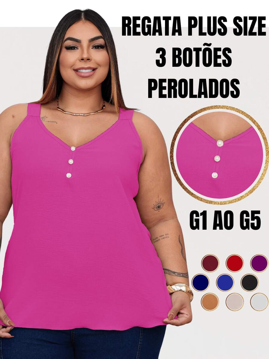 Duna Women's Plus Size Tank Top With Pearl Buttons GG G1 To G3 - 粉紅洋紅色 - 查看 1