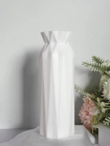 1 قطعة إناء بلاستيكي أبيض، إناء ذو مظهر سيراميكي زخرفي لترتيب الزهور، تصميم بسيط وبسيط للغرفة المعيشية والنوم والشرفة، مناسب للغرفة المعيشية وطاولة الطعام وخزانة التلفزيون، مصنوع من مادة البولي بروبلين، تصميم مقاوم للسقوط، رائع كهدية عيد ميلاد أو تخرج، ديكور المنزل، إناء زهور، إناء زجاجي