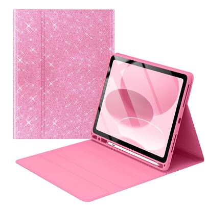 粉色闪光平板保护套，带笔槽，兼容三星 Galaxy Tab / iPad / Redmi Pad SE
