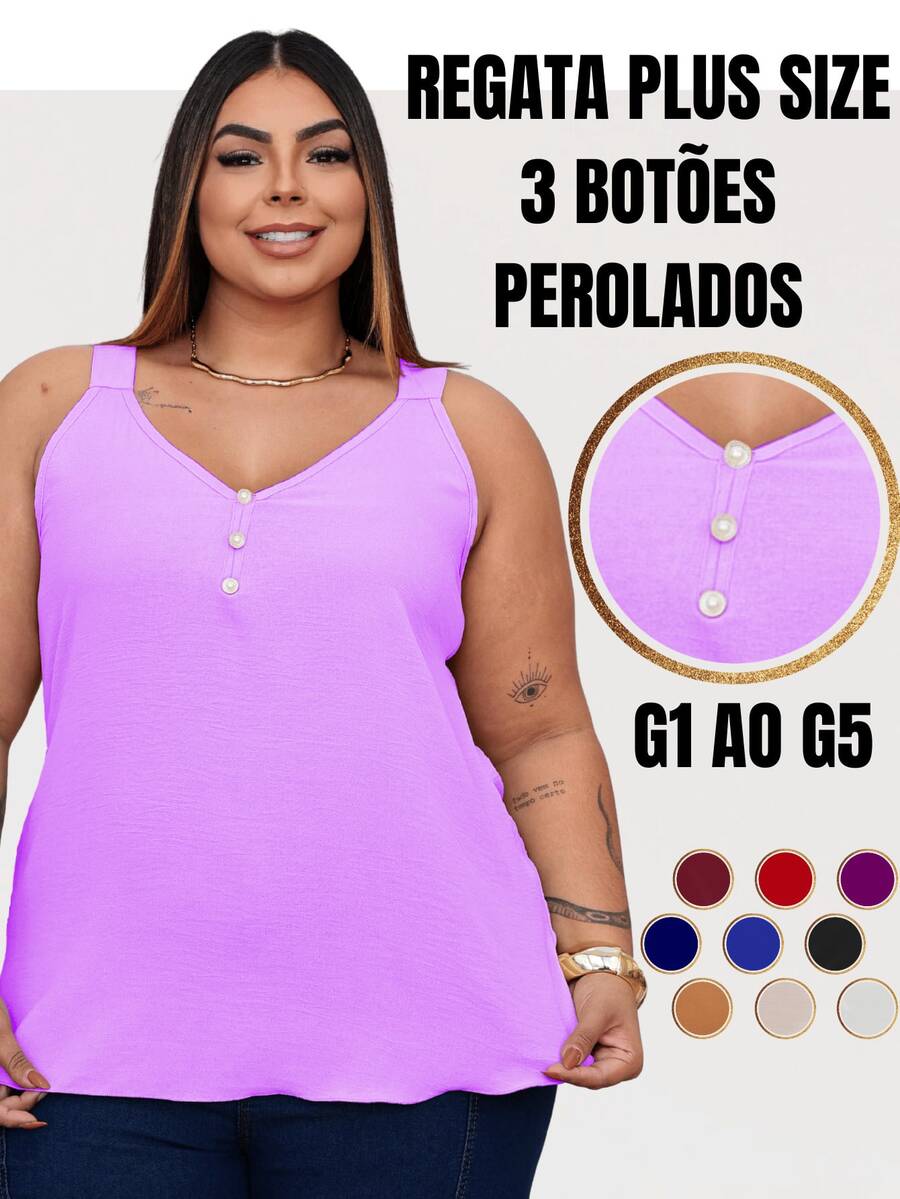 Duna Women's Plus Size Tank Top With Pearl Buttons GG G1 To G3 - 紫丁香 - 查看 1