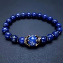 Men'S Royal Crown Bracelet - Luxury Tiger Eye Bead & Alloy Cuff, Adjustable Masculine Jewelry Gift For Him, Summer Fashion Accessory With Intricate Blue & Golden Design, Elegant Accessory, Highquality Craftsmanship, Stylish Hand Chain, Stylish Men, Premium Craftsmanship, Fashionconscious Men - 藍色 - 查看 5