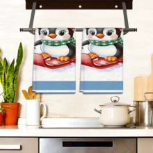 2/4 pièces Serviettes à motif pingouin, cadeaux de Noël, décorations de Noël, serviettes microfibre super absorbantes et modernes pour la cuisine, la cuisson, la vaisselle, le nettoyage, les serviettes de toilette, la décoration de cuisine, cadeaux pour les voisins, les mamans, les anniversaires, les pendaisons de crémaillère pour les amis, les essentiels de cuisine, les nécessités quotidiennes