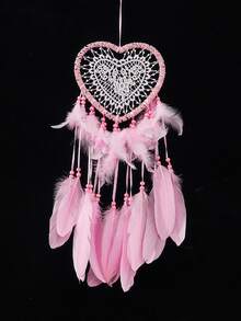 1 pieza Atrapasueños de forma de corazón hueco colgante, accesorio para decoración de boda, atrapasueños y campana de viento (las plumas son artificiales) - Multicolor - Ver 10