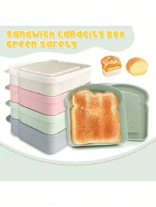 1 pieza Caja Bento, Recipiente para Sándwich, Caja de Almuerzo con Forma de Pan Tostado de Plástico, Caja para Sándwich con Tapa, Reutilizable, Apta para Microondas y Lavavajillas, Adecuada para Familia o Adultos, Utensilios de Cocina