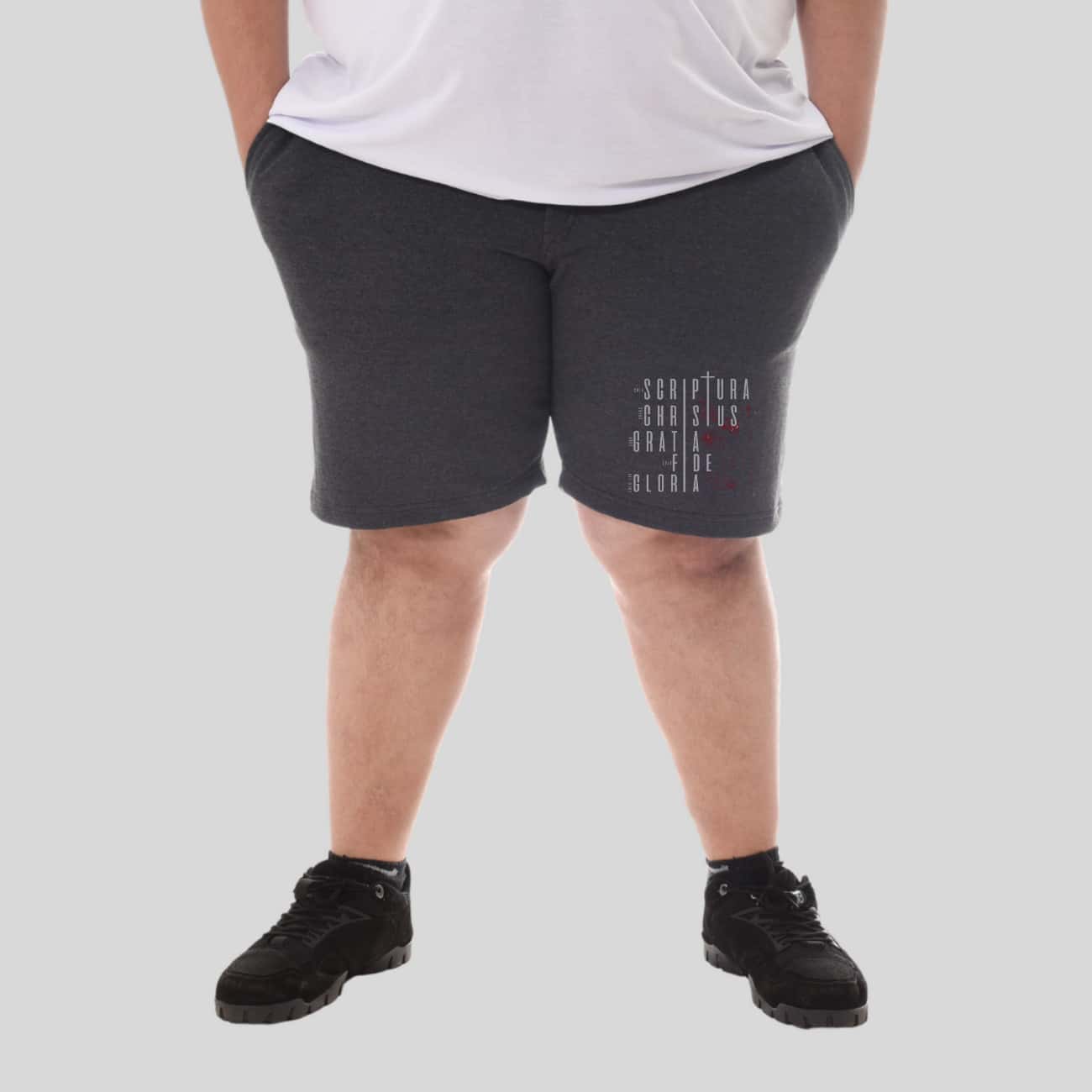 Bermuda Shorts Sweatpants Plus Size Men's Christian 5 Solas Curvel Gym Workout - 深灰色 - 查看 1