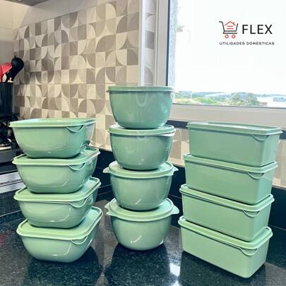Kit 12 Potes Plásticos Formatos Variados Marmita Tapoer de 1 Litro