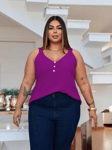Duna Women's Plus Size Tank Top With Pearl Buttons GG G1 To G3 - Purple - View 4