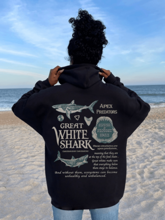 Women's Comfortable And Simple Plus Size Hoodie With Shark Ocean Animal Pattern, Perfect For Fall And Back To School Season, Latest Styles, Plus Size Fall Wear