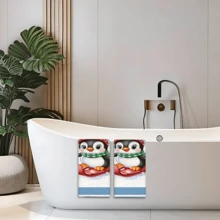 2/4 pièces Serviettes à motif pingouin, cadeaux de Noël, décorations de Noël, serviettes microfibre super absorbantes et modernes pour la cuisine, la cuisson, la vaisselle, le nettoyage, les serviettes de toilette, la décoration de cuisine, cadeaux pour les voisins, les mamans, les anniversaires, les pendaisons de crémaillère pour les amis, les essentiels de cuisine, les nécessités quotidiennes