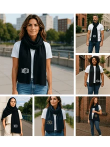 1pc Custom Text Scarf, Personalized Pattern Scarf Suitable For Both Men And Women, Unisex Solid Alpaca-Like Fabric Warm Scarf,Classic Black Personalized Name Winter Scarf, Custom Text Pattern Shawl, Daily Use Fashionable,Stylish, Fall Fashion, Old Money Custom, Personalized, Unique, Customized Ideal Gifts For Him Her