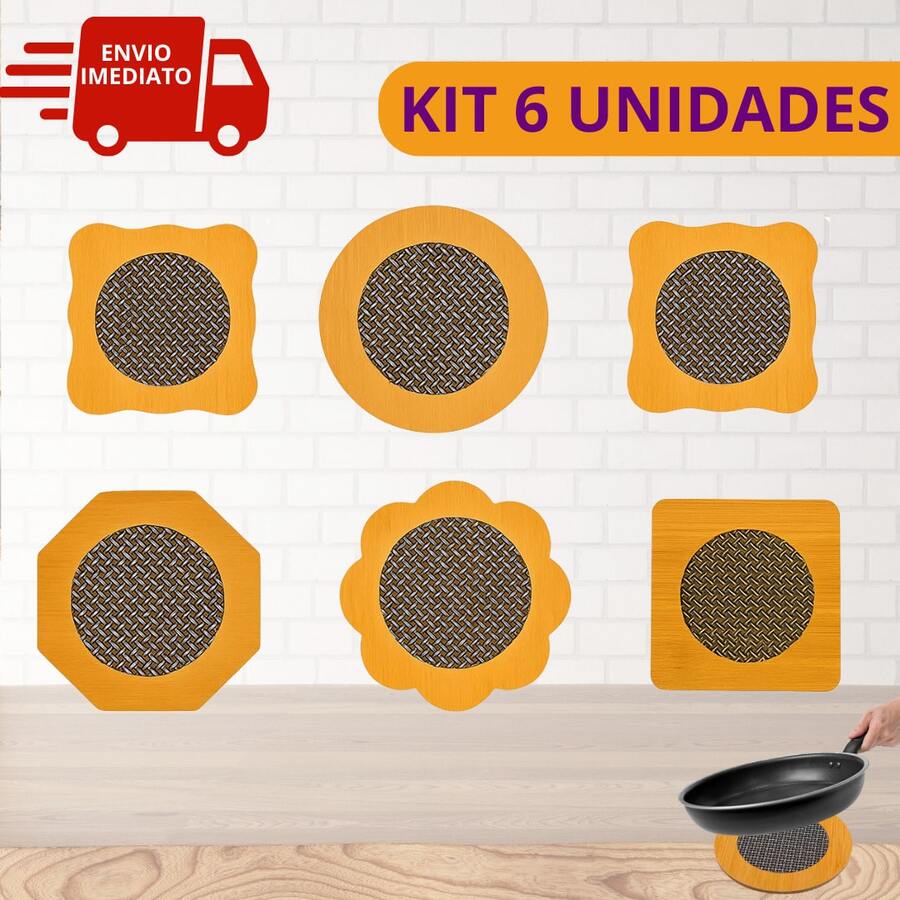 Kit 6 MDF Pot Rests Table Protector Pan Protector For Hot Wooden Pans 14.5cm Random Models - 鏽棕色 - 查看 1