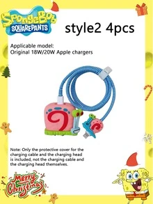 SpongeBob SquarePants Bộ 2/4 ốp bảo vệ sạc hình hoạt hình SpongeBob, tương thích với bộ sạc nhanh Apple 18/20W, kèm cuộn dây cáp. Là vật trang trí tuyệt vời cho các bữa tiệc ngày lễ, thích hợp làm quà tặng cho bạn bè, trang trí nhà cửa/phòng ốc, và là món quà Giáng sinh lý tưởng cho bạn gái/Ngày Valentine. - Nhiều màu - Xem 7