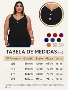 Duna Women's Plus Size Tank Top With Pearl Buttons GG G1 To G3 - 黑色 - 查看 8