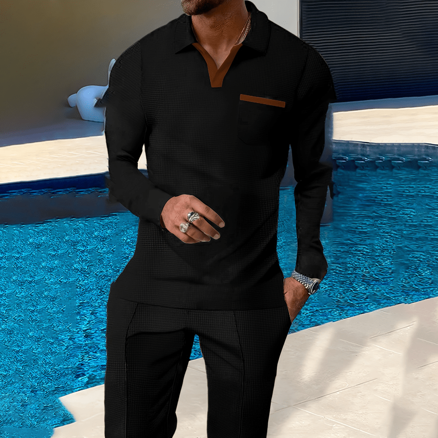 [2-Piece Set] Autumn And Winter Solid Color Long-Sleeved Top With Casual Trousers, Men’s Casual Sports Suit, Simple And Versatile, Comfortable And Breathable, Business Style