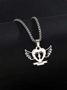 1pc Customized Carved Heart & Wings Pendant Necklace - Personalized Name, Stainless Steel Jewelry, Valentine's Day, Mother's Day, Christmas Gift For Her/Him, Couple Everyday/Party Wear Heart Necklace, Holiday Gift, Elegant Design, High-Quality Craftsmanship, Romantic Present - Item 6 - View 3