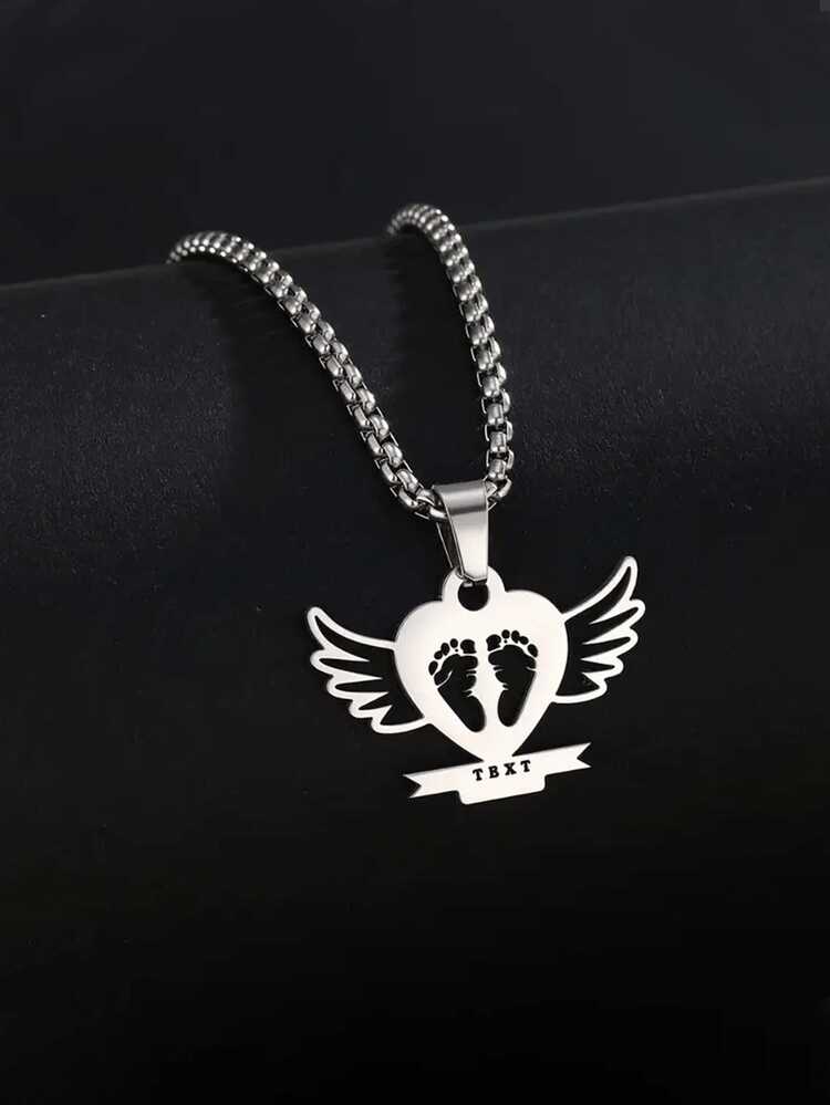 1 件定制雕刻心形和翅膀吊坠项链 - 个性化名字，不锈钢珠宝，情人节，母亲节，圣诞节送给她/他的礼物，情侣日常/派对佩戴心形项链，节日礼物，优雅的设计，高品质的工艺，浪漫的礼物 - 款6 - 查看 3
