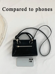 Women's Crossbody Bag Purse Metallic Crocodile Print Handle Satchel Shoulder Bag Purse Women's Retro Texture Crossbody Bag Mini Square Handbag Small Everyday Clutch Purses Suitable For Sending Friends Shopping, Dating, Business Trips, And Business Use Thanksgiving Dinner Purse - 彩色 - 查看 9