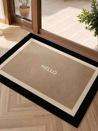 1pc Durable European Minimalist Welcome Mat - Indoor/Outdoor Entrance Mat With "Hello" Design, Beige And Black Borders, Suitable For Porch, Patio, Entryway - Hand Wash Only, Front Door Welcome Mat