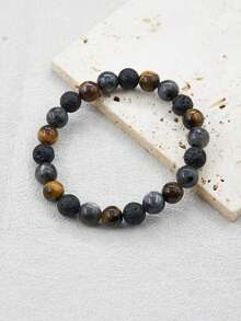 8mm Men's Fashion Casual Beaded Bracelet Map Jasper & Lava Stone & Obsidian Crystal Healing Power Bracelet, Natural Stone Bracelet, Spiritual Clarity And Focus Jewelry Gift