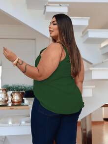 Duna Women's Plus Size Tank Top With Pearl Buttons GG G1 To G3 - Army Green - View 3
