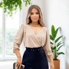 Women's Long Sleeve Wrap Top In Lightweight Suplex – One Size | Elegant, Comfortable, And Simple - 米色 - 查看 2