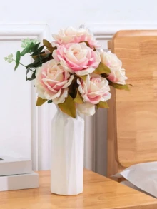 1 قطعة إناء بلاستيكي أبيض، إناء ذو مظهر سيراميكي زخرفي لترتيب الزهور، تصميم بسيط وبسيط للغرفة المعيشية والنوم والشرفة، مناسب للغرفة المعيشية وطاولة الطعام وخزانة التلفزيون، مصنوع من مادة البولي بروبلين، تصميم مقاوم للسقوط، رائع كهدية عيد ميلاد أو تخرج، ديكور المنزل، إناء زهور، إناء زجاجي