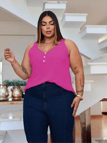 Duna Women's Plus Size Tank Top With Pearl Buttons GG G1 To G3 - 粉紅洋紅色 - 查看 7