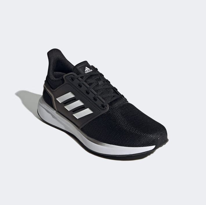 Adidas Lightweight & Comfortable Fabric Upper Fitness Men's Running Shoes, New Durable & Non-Slip Outdoor Sports Sneakers, EQ19 RUN Black & White Simple Versatile Casual Sports Shoes, Must-Have For Sports H00924