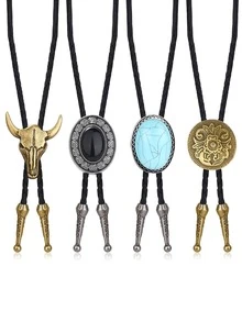 Yanxyad Handmade Bolo Tie For Men, Western Cowboy Leather Necktie Halloween Costume Accessories For Men Women