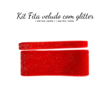 Sponged Velvet Ribbon Kit With Glitter - Red Glitter Gold - View 1