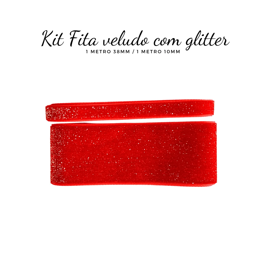 Sponged Velvet Ribbon Kit With Glitter - Red Glitter Gold - View 1