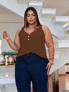 Duna Women's Plus Size Tank Top With Pearl Buttons GG G1 To G3 - 鏽棕色 - 查看 7