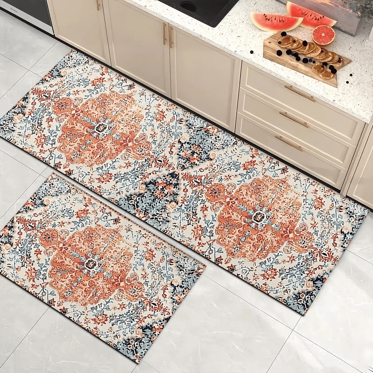 1pc Printed Silica Gel Kitchen Mat, Rug, Doormat, Easy To Clean, Rectangular Printed Carpet, Suitable For Living Room, Bedroom, Hallway, Bathroom, Laundry Room - Polyester Carpet, Suitable For Indoor And Outdoor Home Decor